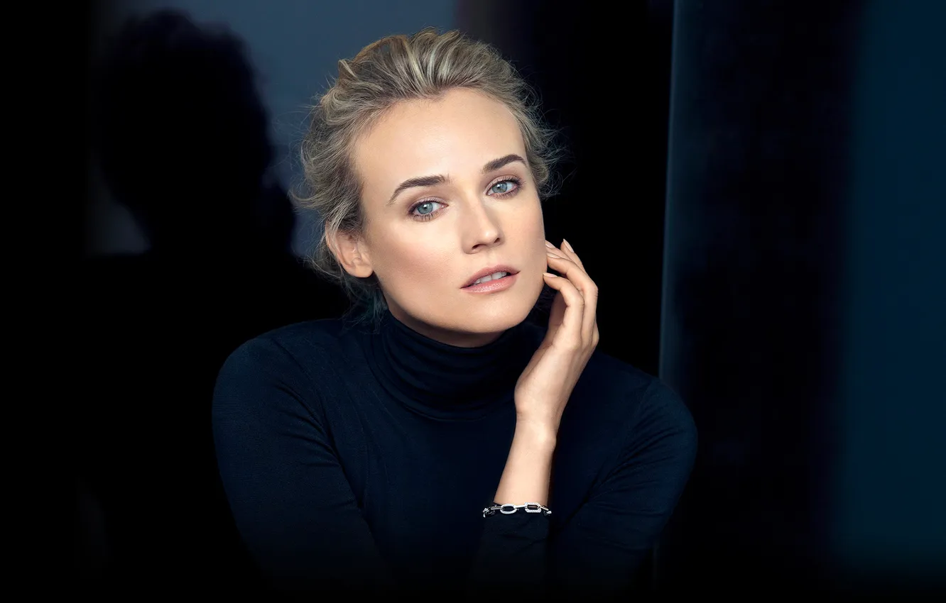 Фото обои лицо, фон, модель, актриса, блондинка, черная, Diane Kruger, Дайан Крюгер