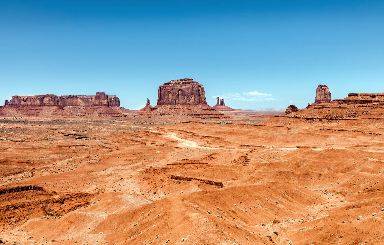 Фото обои песок, небо, горы, пустыня, долина, Аризона, Юта, USA