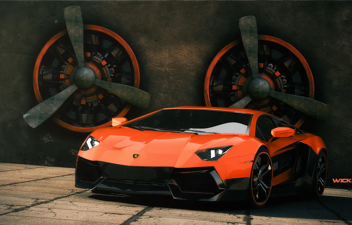 Фото обои Lamborghini, Ламборджини, Оранжевый, Orange, Суперкар, LP700-4, Aventador, Авентадор