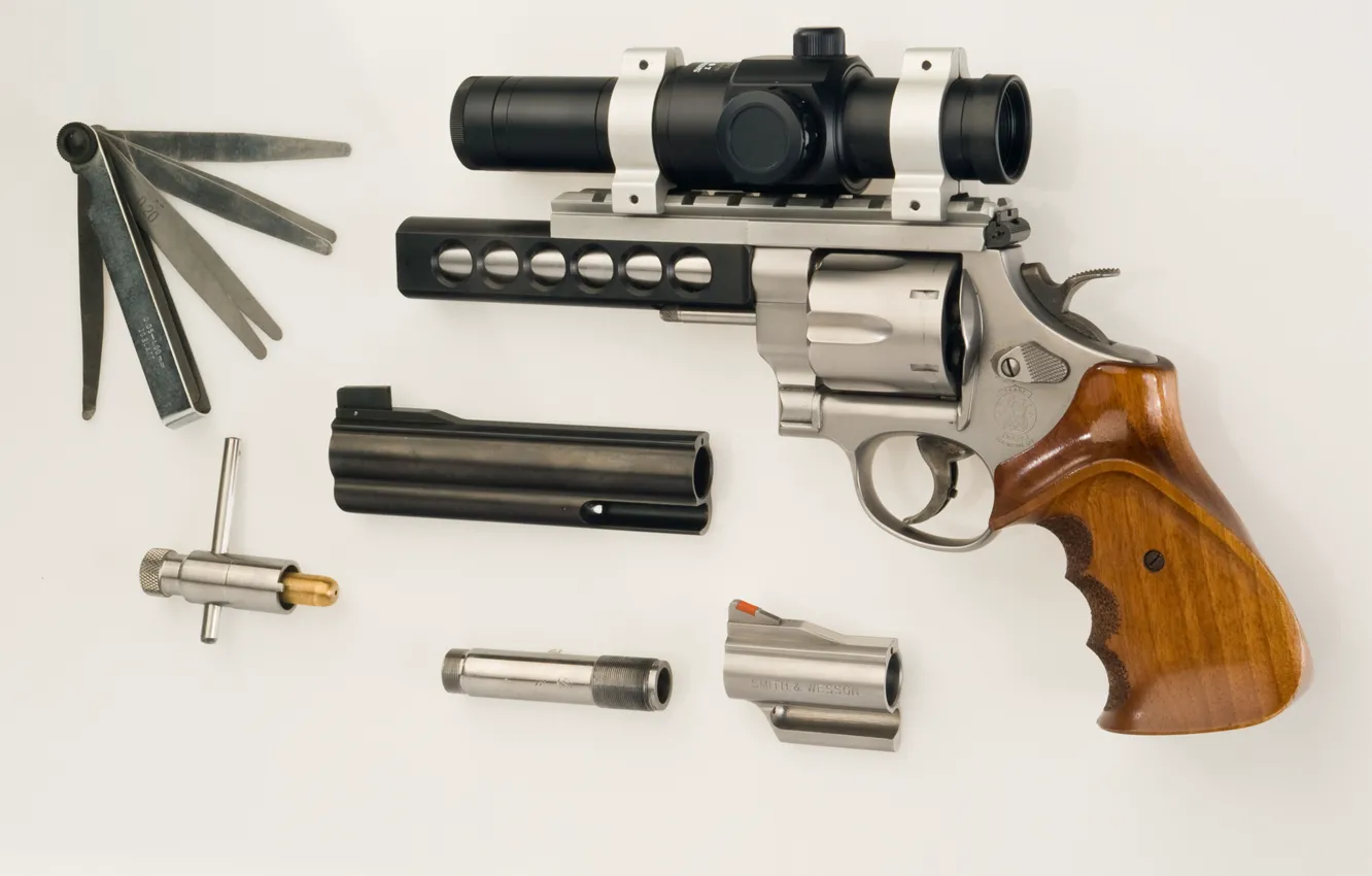 Фото обои пистолет, оптика, ствол, револьвер, насадки