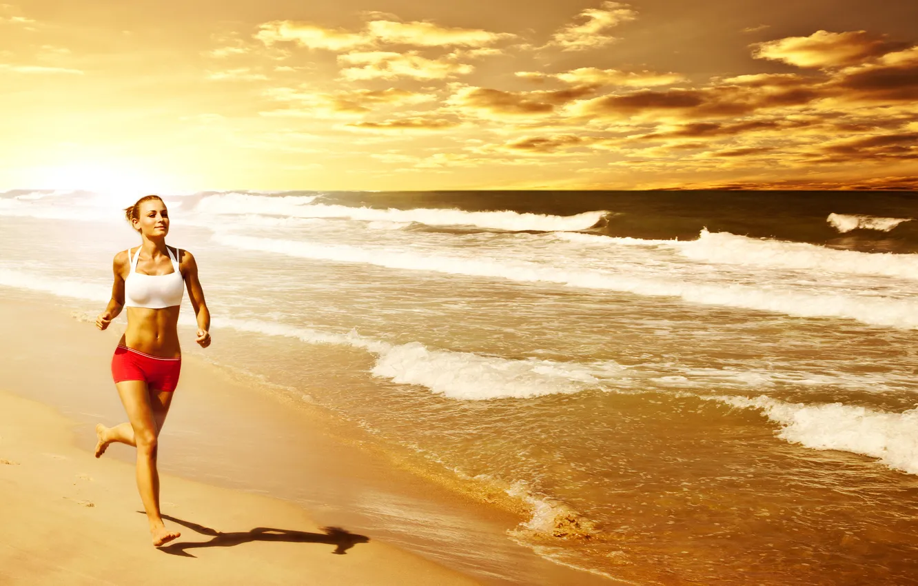 Фото обои beach, woman, running