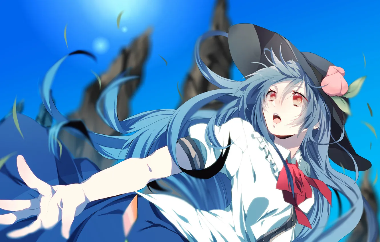 Фото обои небо, девушка, солнце, шляпа, арт, touhou, hinanawi tenshi, mihatarou