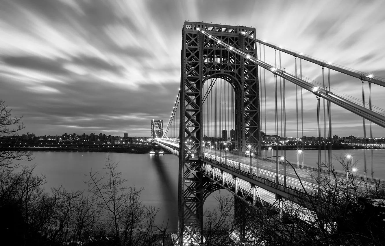 Фото обои мост, река, Нью-Йорк, New York City, George Washington Bridge