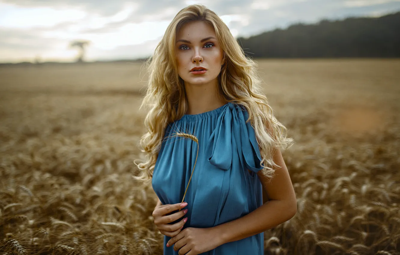Фото обои девушка, платье, колосья, Carla Sonre, Damian Piórko