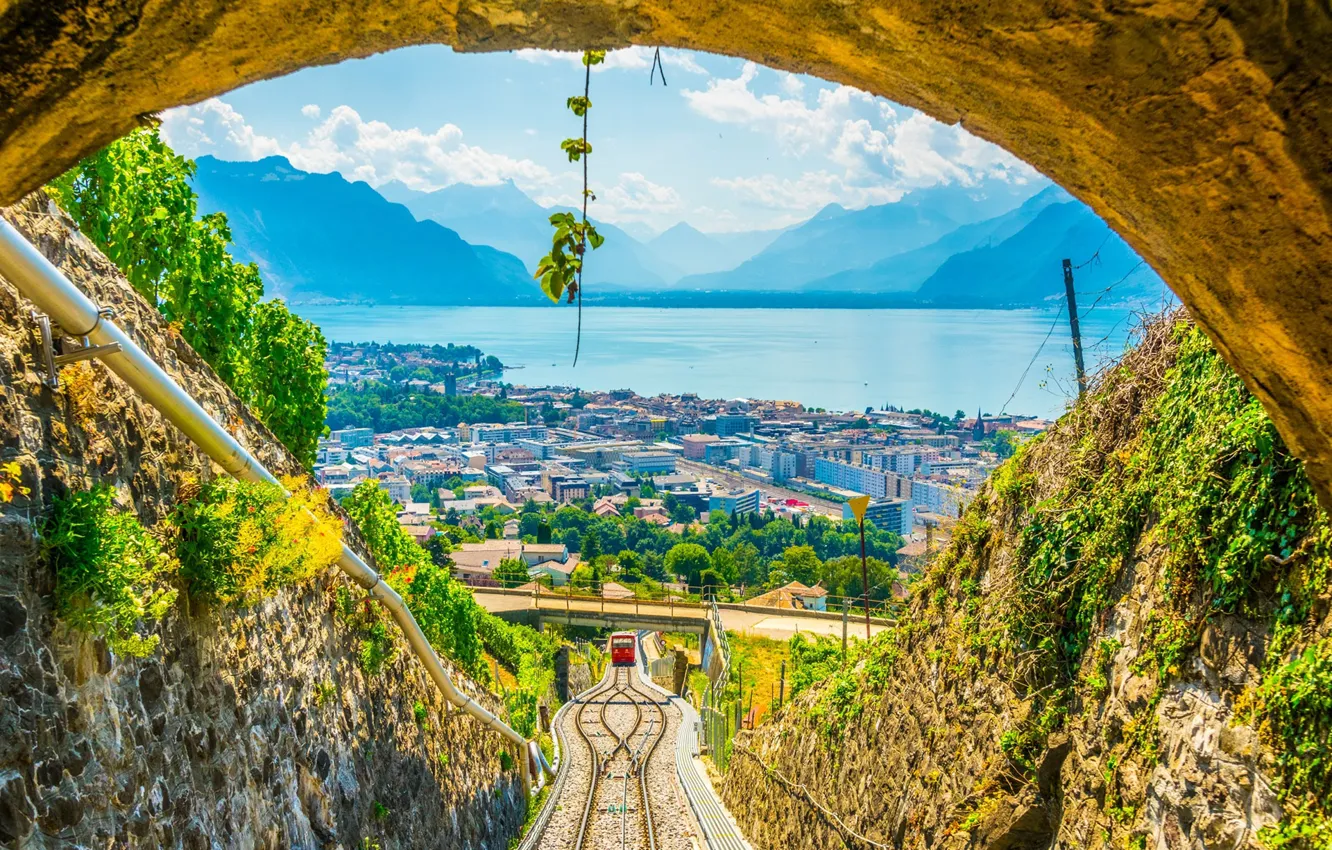 Фото обои горы, озеро, Швейцария, Альпы, Vevey, Веве