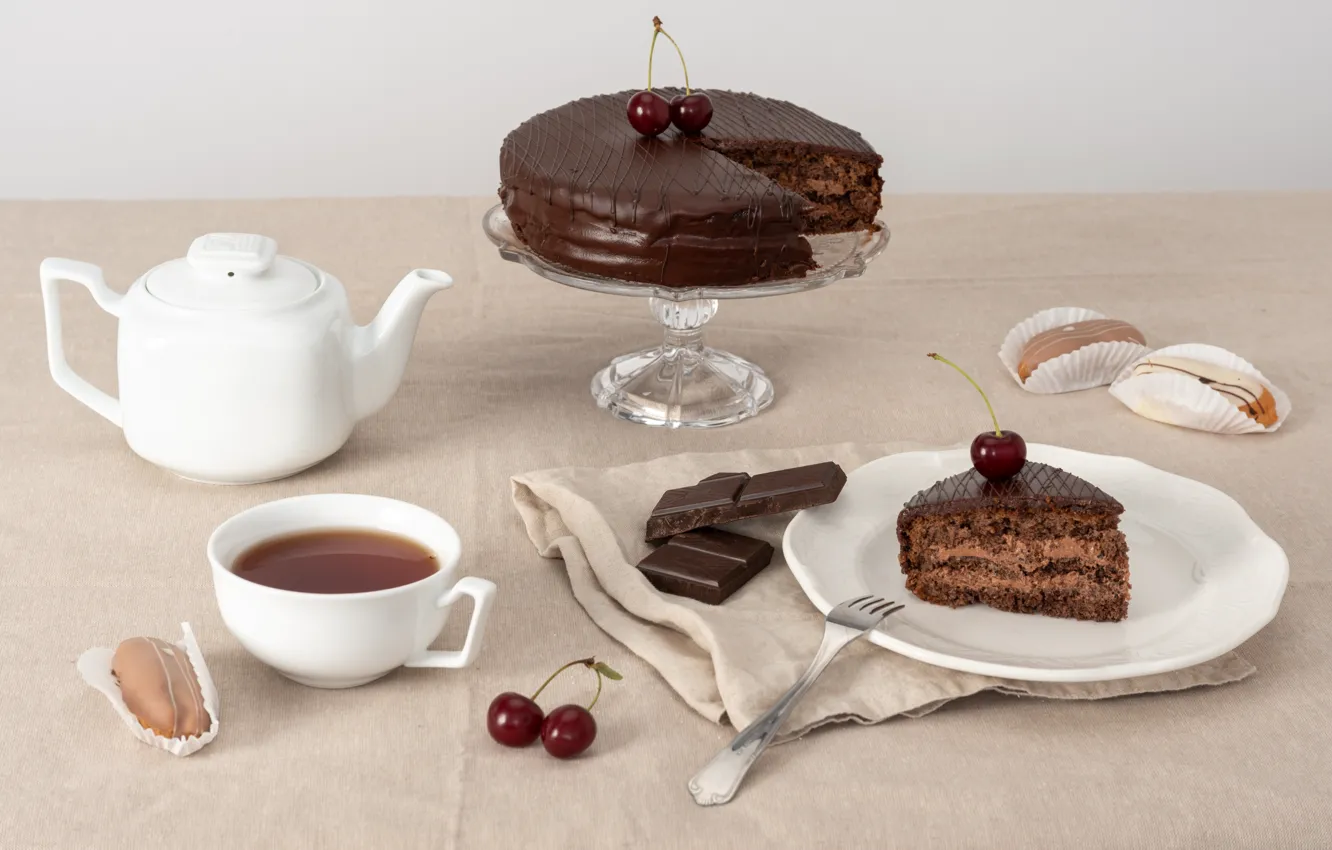 Фото обои чай, шоколад, конфеты, торт, десерт, сладкое, Chocolate, Cake
