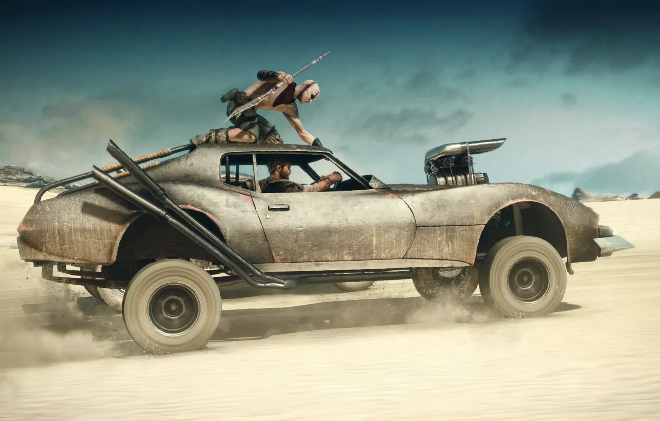 Фото обои песок, car, пустыня, нагнетатель, автомобиль, auto, Mad Max, Fury Road