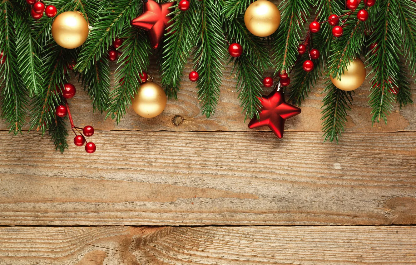 Фото обои ягоды, елка, Новый Год, Рождество, happy, Christmas, balls, wood