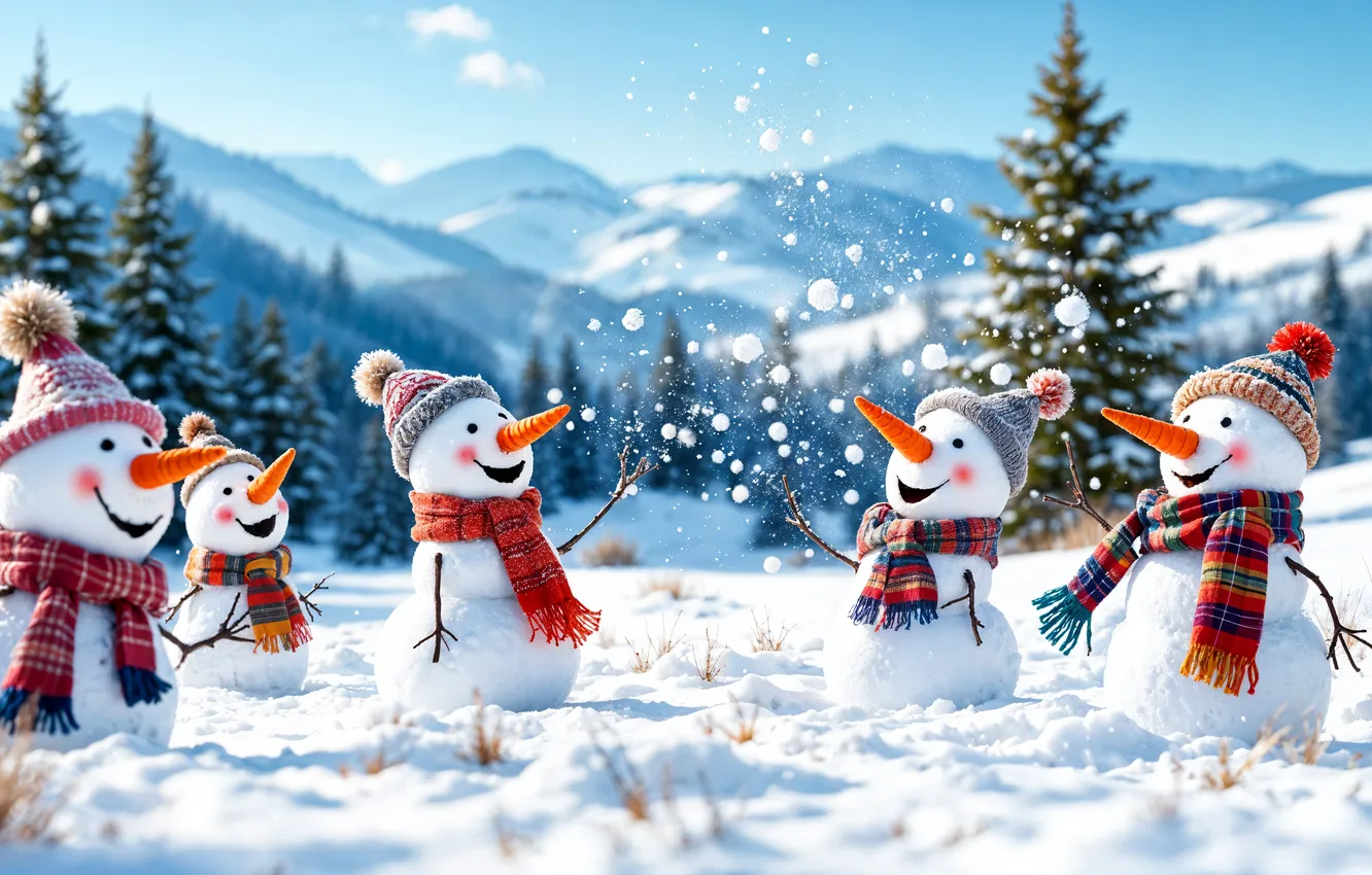 Фото обои зима, снег, украшения, Рождество, Новый год, снеговик, happy, Christmas