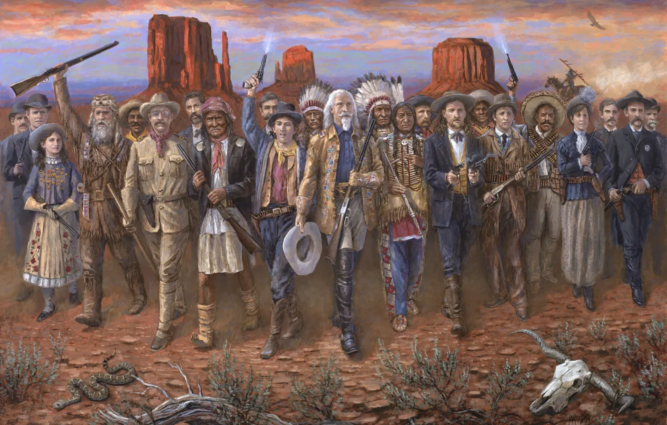 Фото обои оружие, люди, пустыня, американцы, Индейцы, Дикий Запад