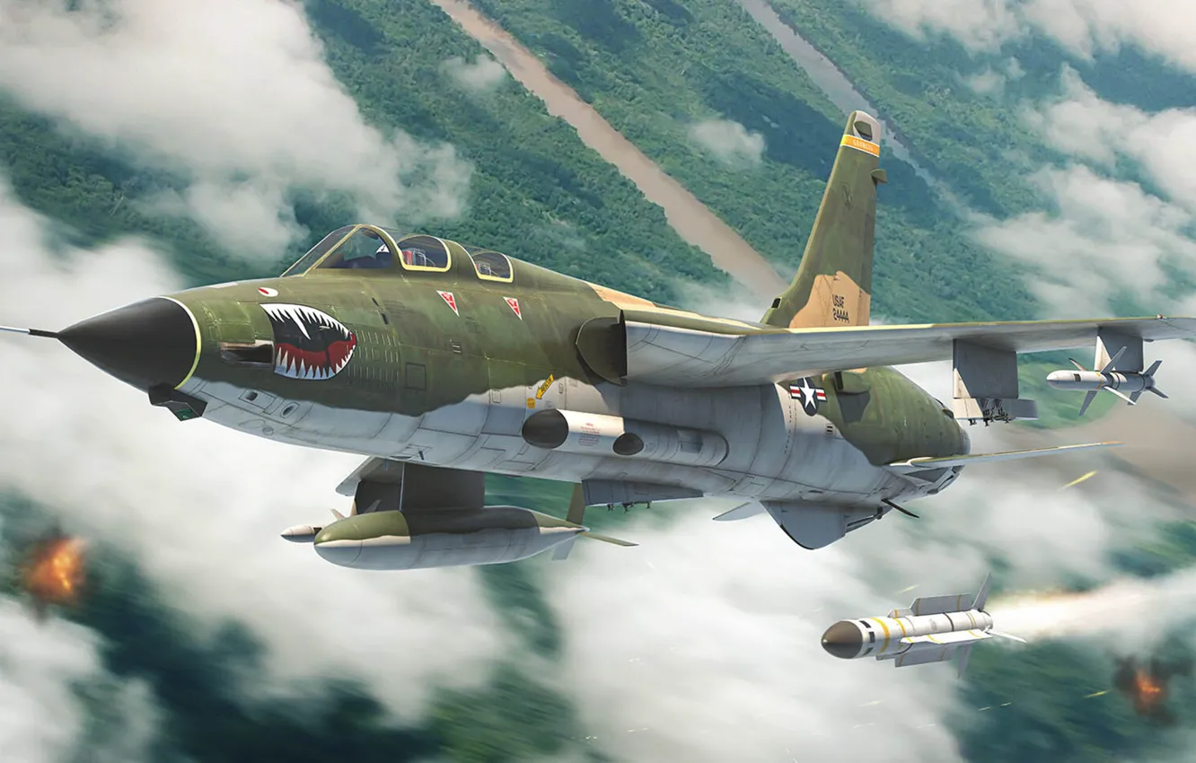 Фото обои Vietnam, ВВС США, Republic F-105 Thunderchief, Antonis (rOEN911) Karidis, Wild Weasel, американский одноместный истребитель-бомбардировщи