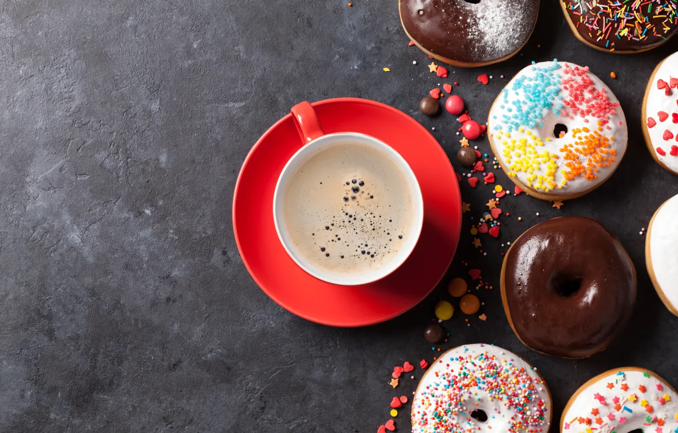 Фото обои кофе, пончики, cup, coffee, donuts