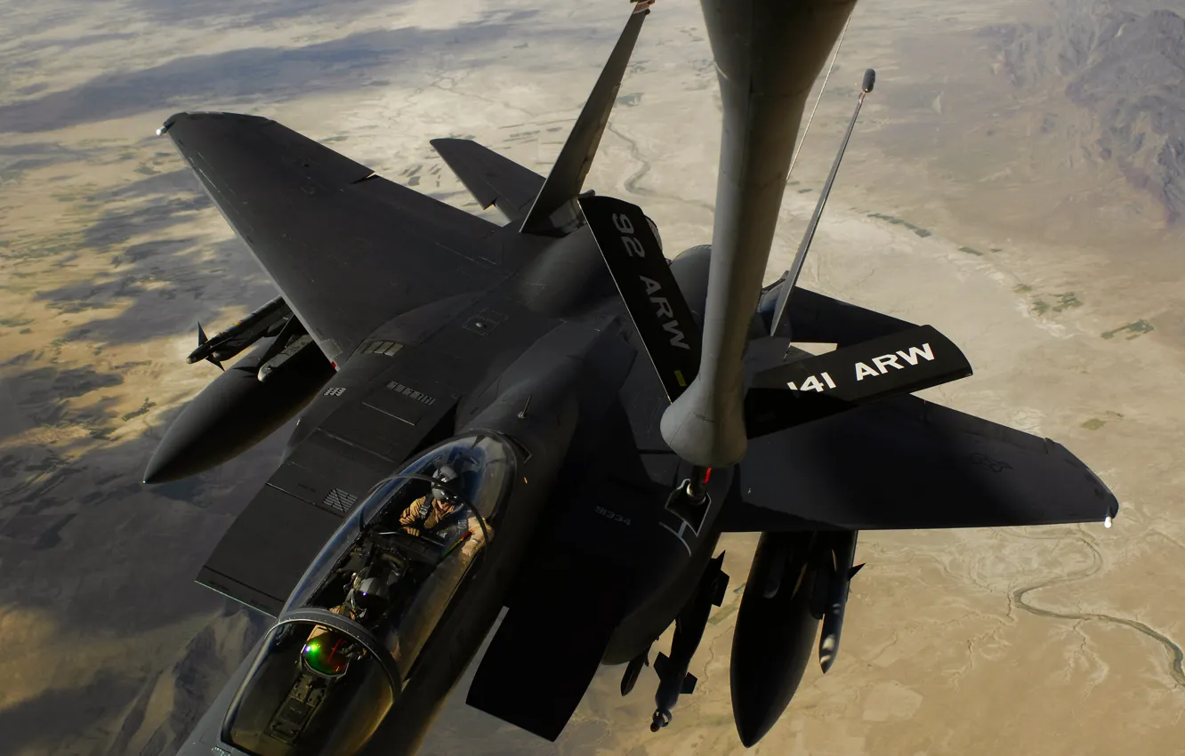 Фото обои самолет, заправка, ввс сша, F-15E Strike Eagle