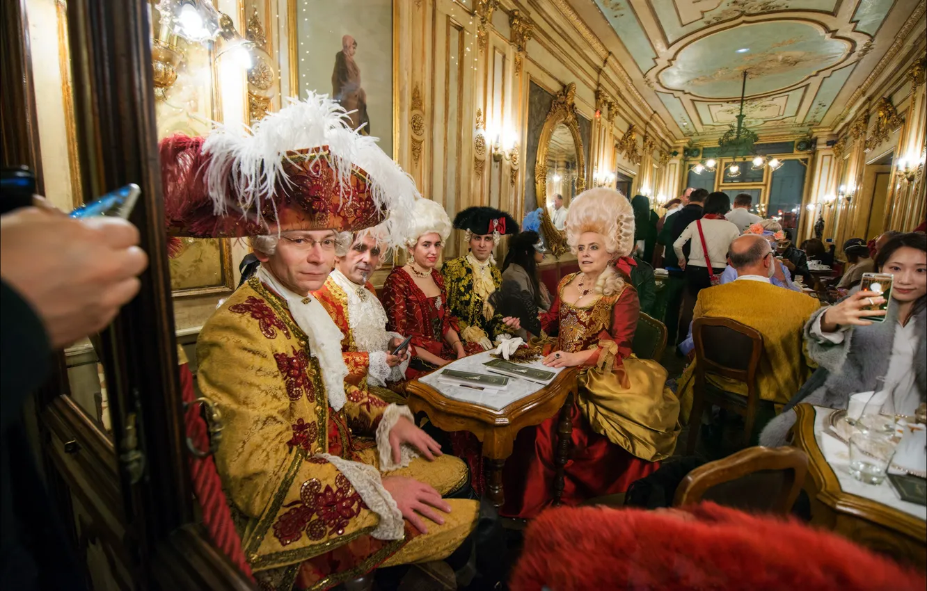 Фото обои Италия, костюм, Венеция, карнавал, кафе Флориан