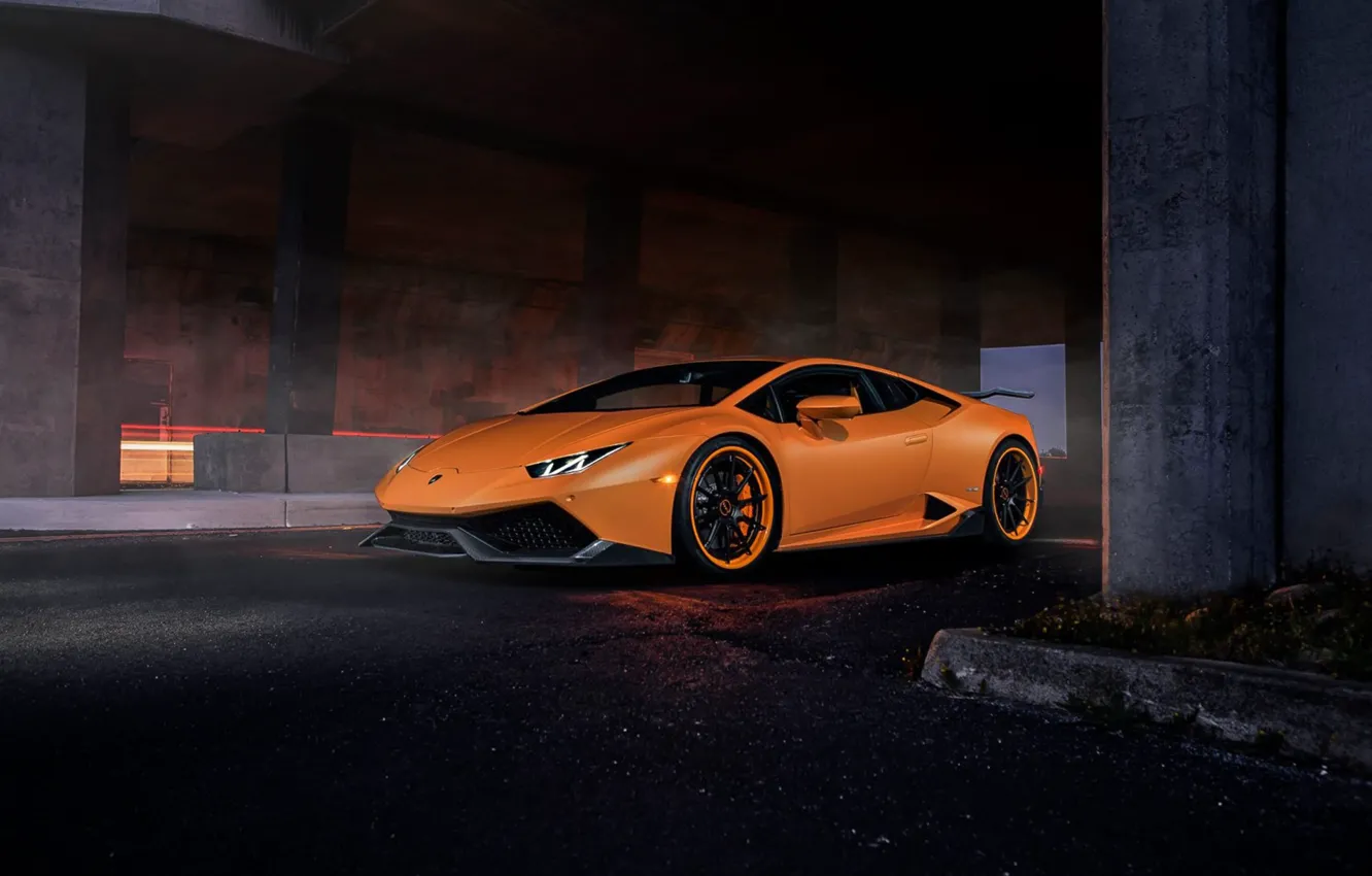 Фото обои Lamborghini, Dark, Orange, Front, Color, Tuning, Supercar, Huracan