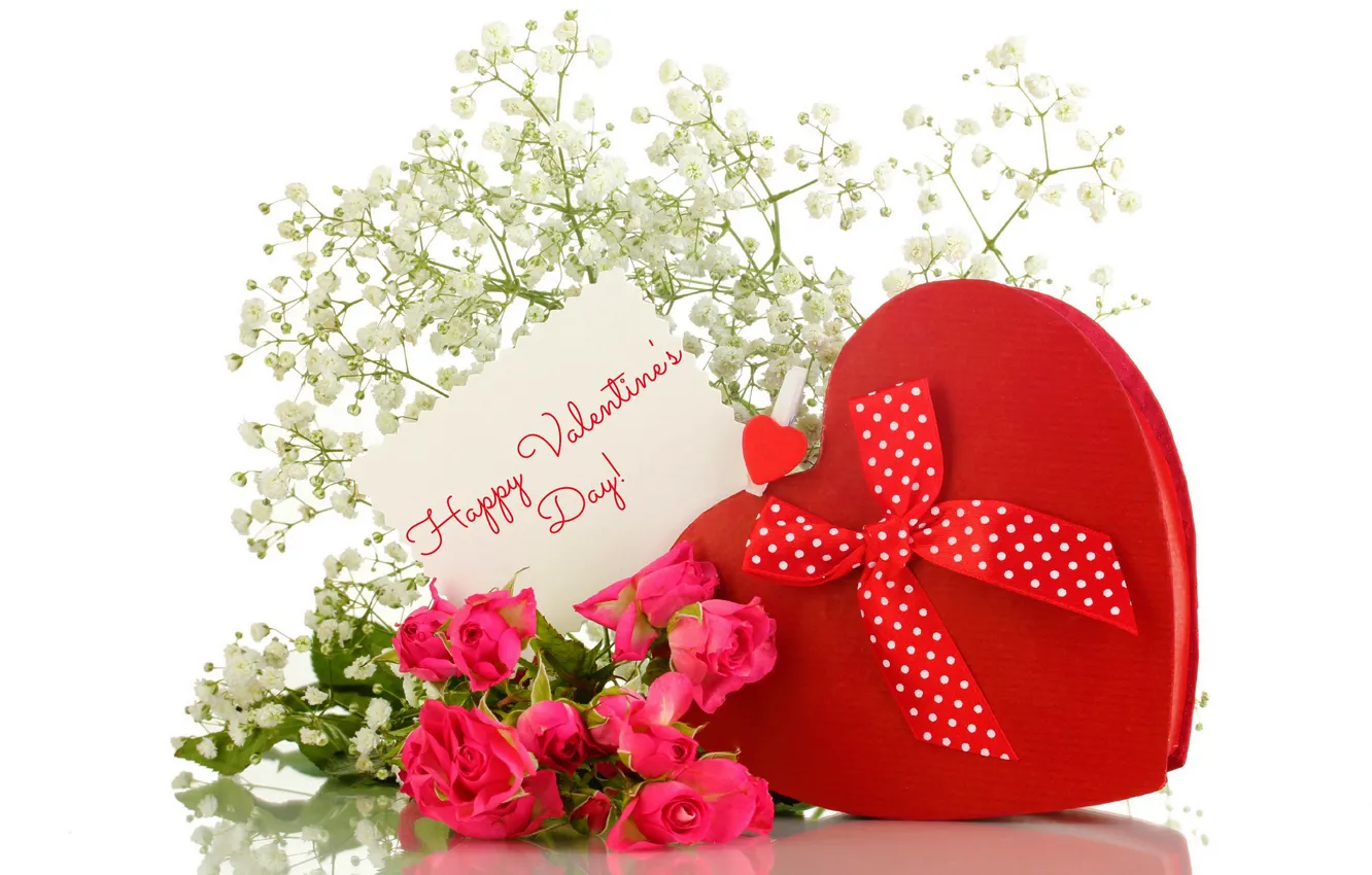 Фото обои любовь, красный, подарок, романтика, сердце, розы, бантик, Valentine`s day
