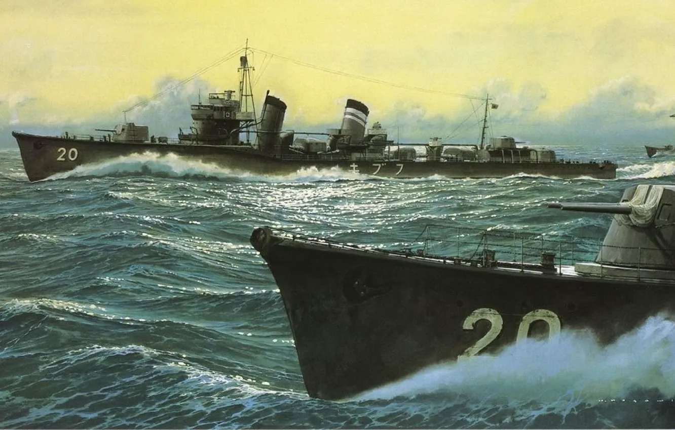 Фото обои корабль, арт, флот, военный, японский, эсминец, WW2, IJN