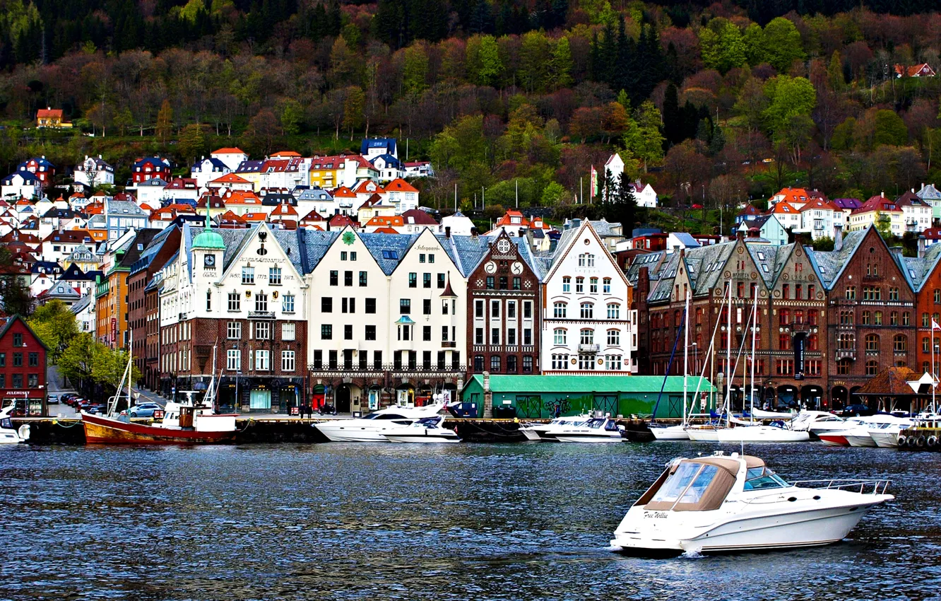 Фото обои пейзаж, дома, Норвегия, Берген, побережье Северного моря