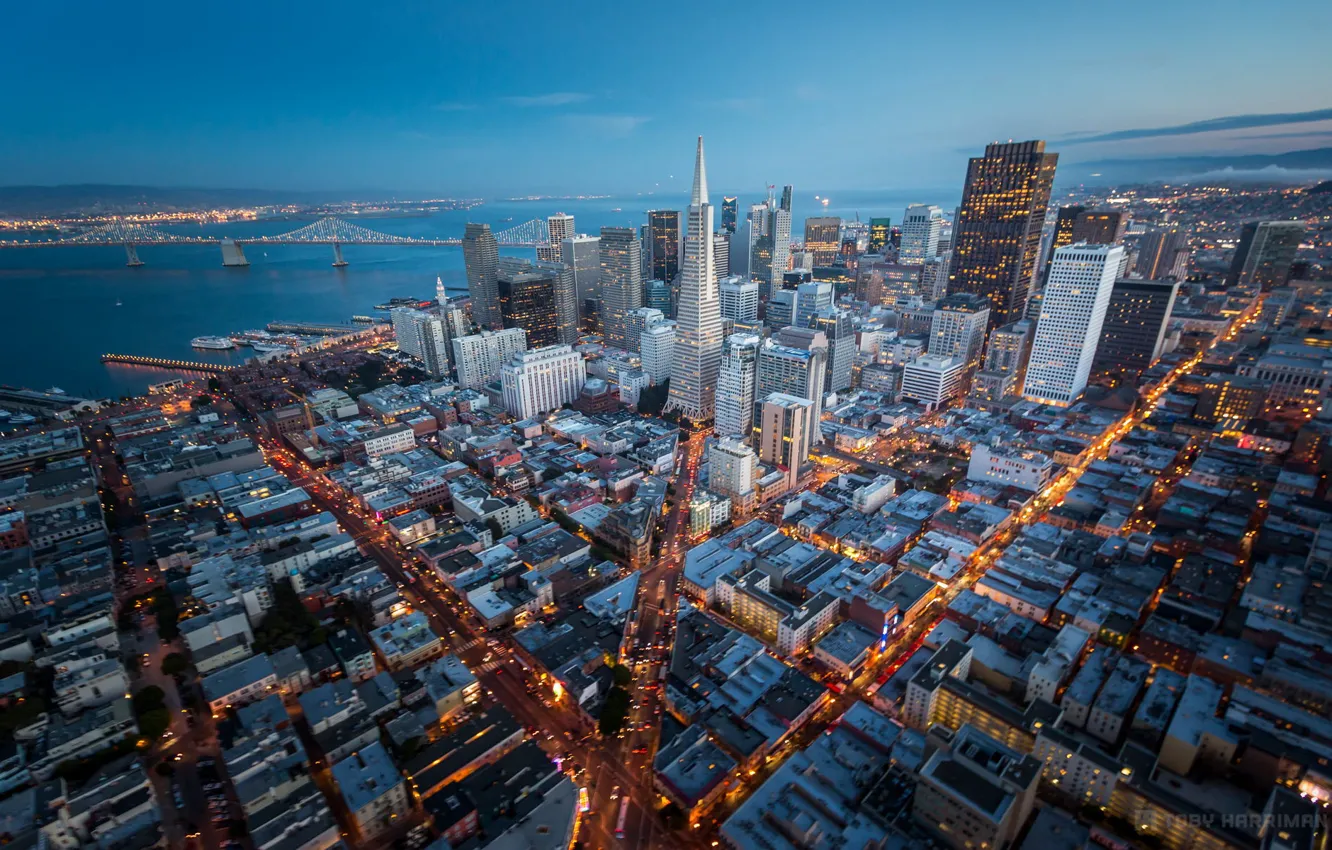 Фото обои высота, небоскребы, Калифорния, панорама, USA, мегаполис, California, San Francisco
