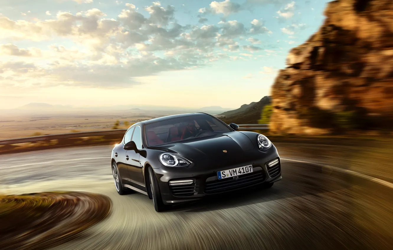Фото обои скорость, Porsche, поворот, Panamera, порше, панамера, 2015
