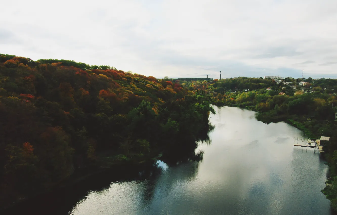 Фото обои осень, река, Пейзаж