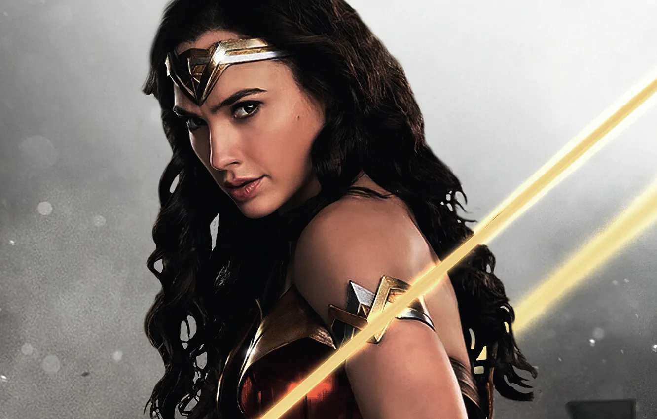 Фото обои взгляд, девушка, герой, костюм, Wonder Woman, Gal Gadot