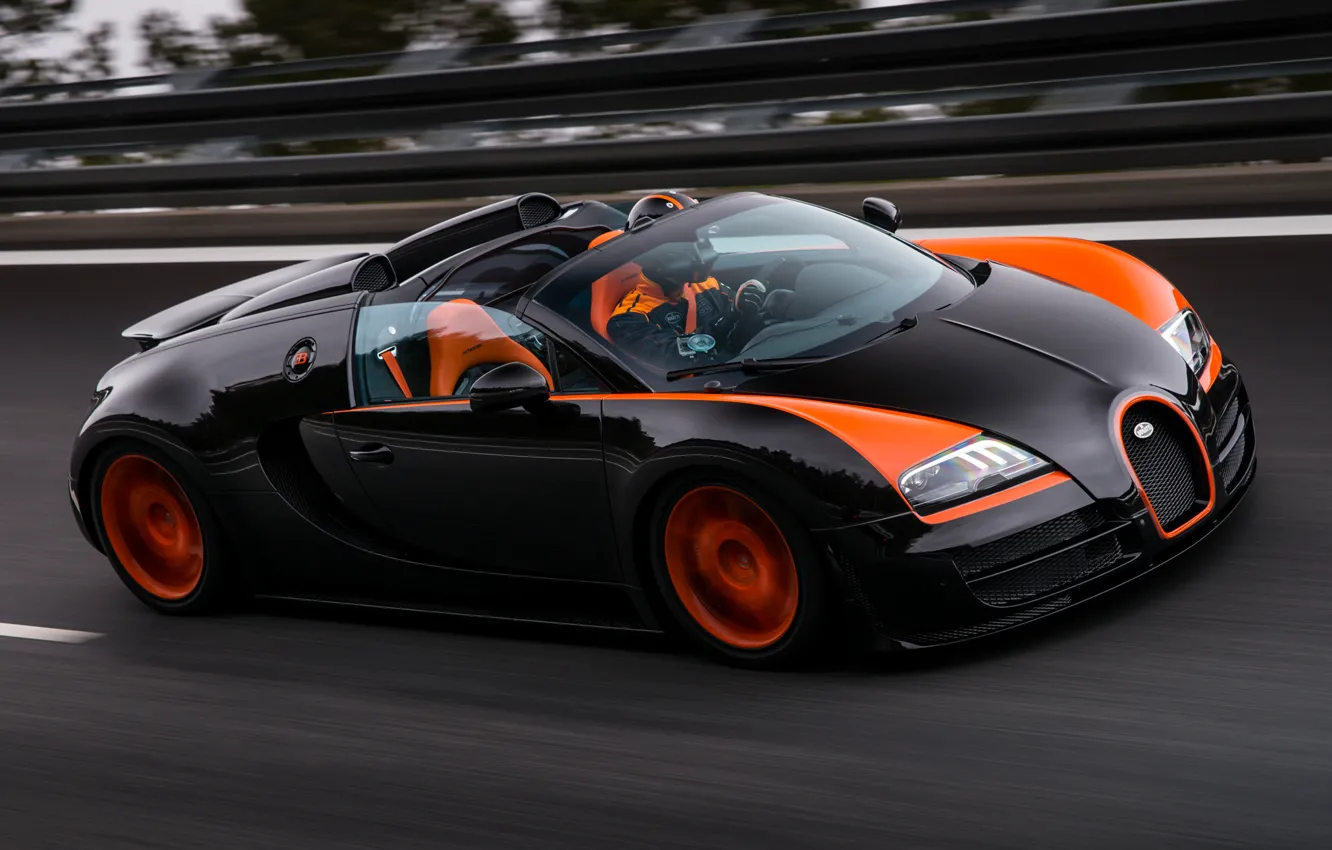 Фото обои Roadster, скорость, трасса, Bugatti, Veyron, суперкар, бугатти, Grand Sport