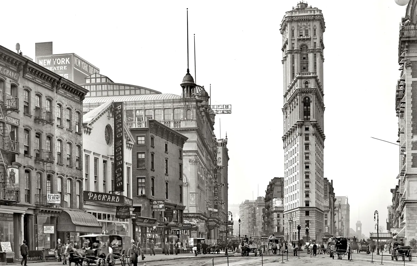 Фото обои ретро, улица, дома, Нью-Йорк, США, УТЮГ, 1904-й год