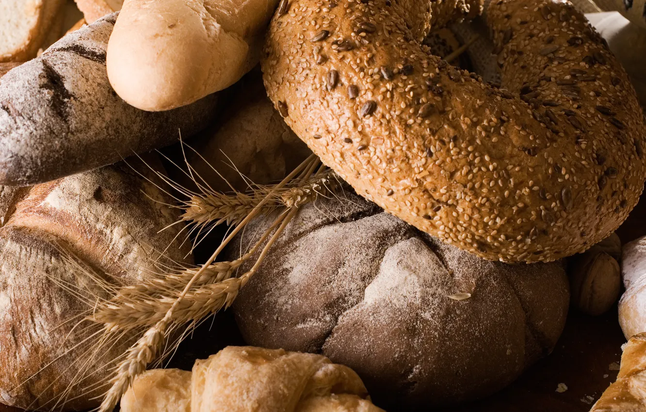 Фото обои хлеб, злаки, мука, батоны, тмин