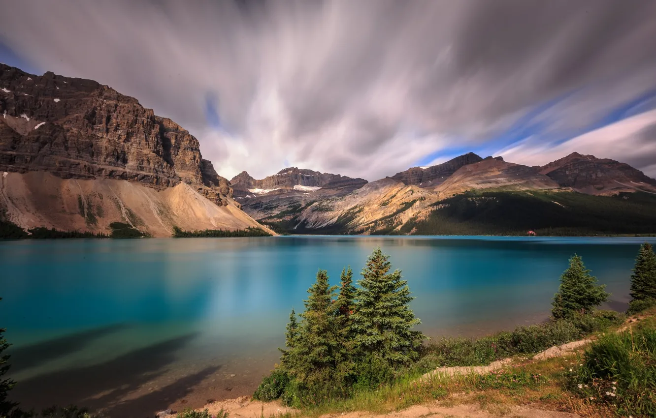 Фото обои облака, горы, озеро, скалы, Канада, Альберта, Alberta, Банф