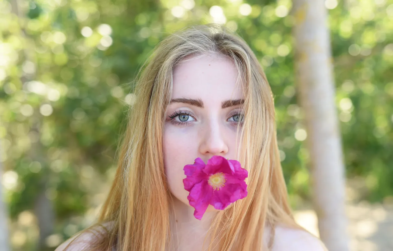 Фото обои цветок, глаза, взгляд, волосы, Lena Flora