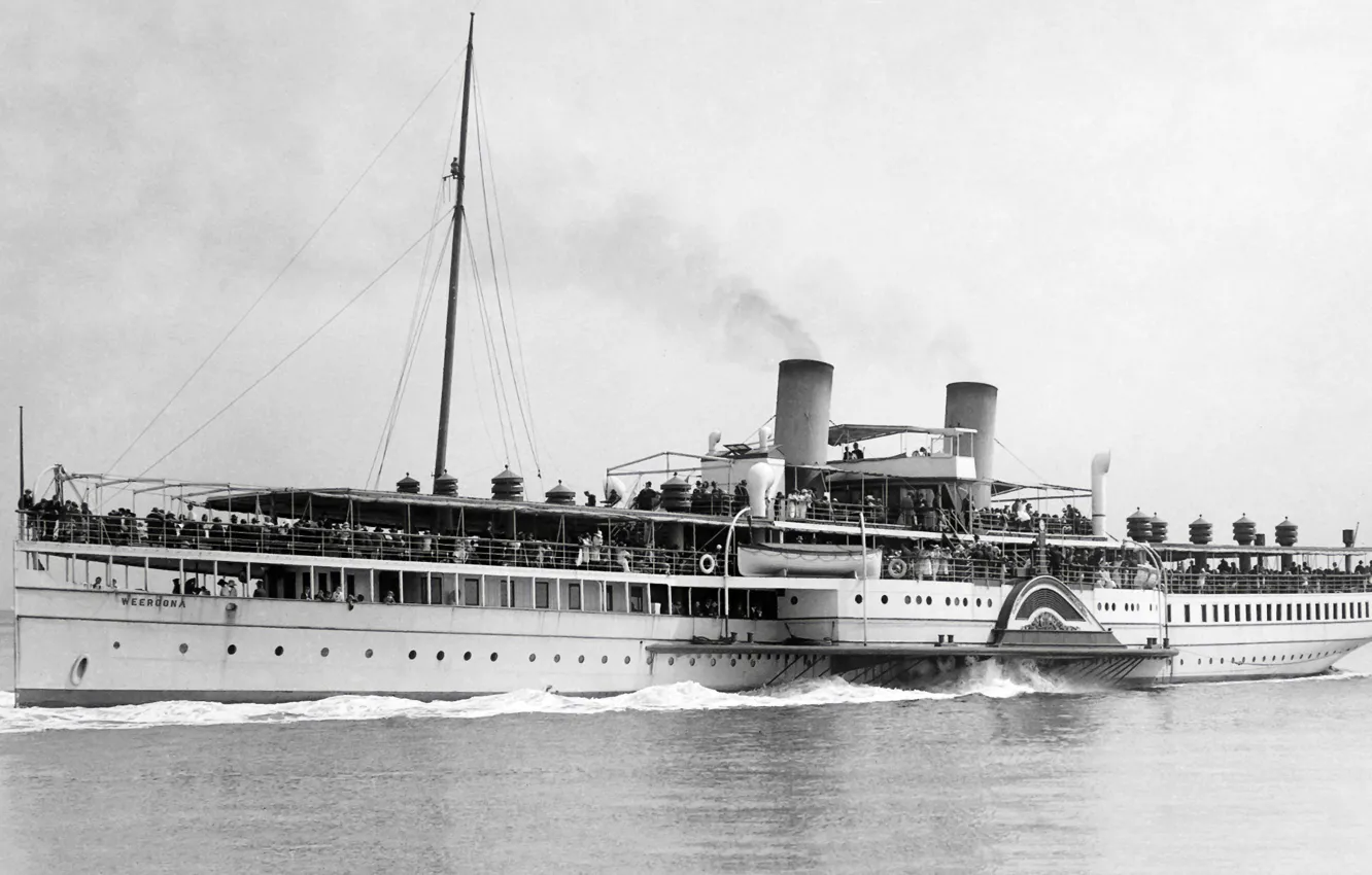 Фото обои ретро, пароход, старый, old, steamship, passengers, колесник