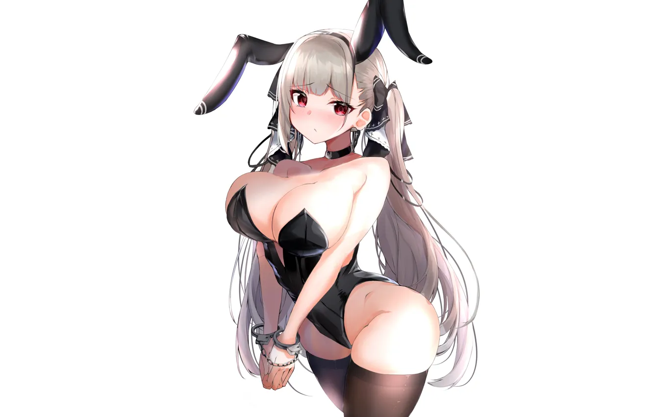 Фото обои girl, sexy, cleavage, thighhighs, long hair, boobs, anime, beautiful