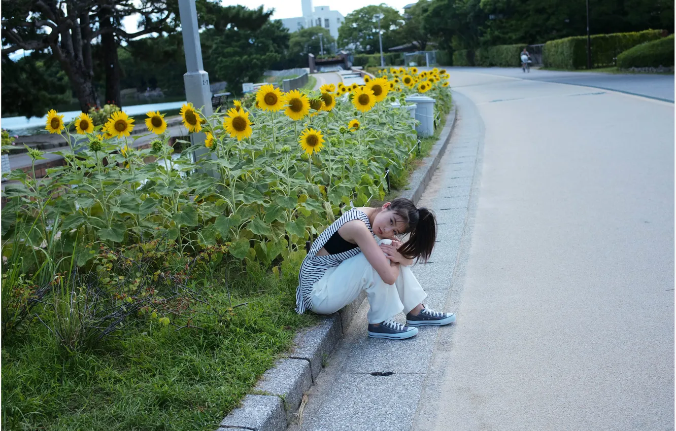 Фото обои Beautiful, Asian, Model, Flower, Woman, Road, Cute, Pretty