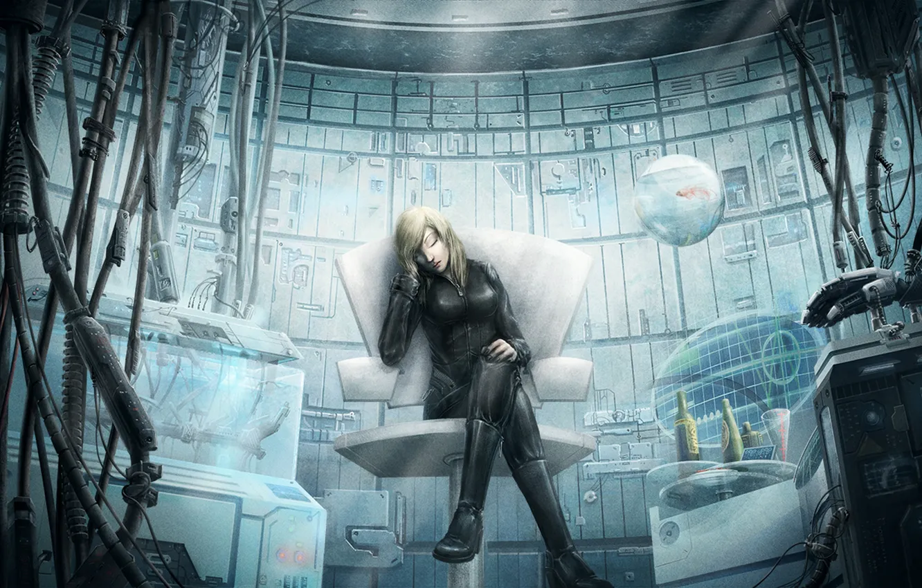 Фото обои провода, женщина, аквариум, Doc