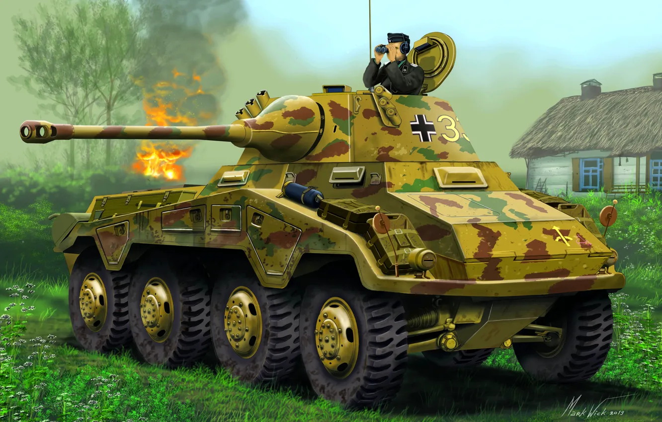 Фото обои Puma, Разведывательный, Вермахт, Бронеавтомобиль, Sd.Kfz.234/2, Тяжелый, Пушка 50-мм KwK 39