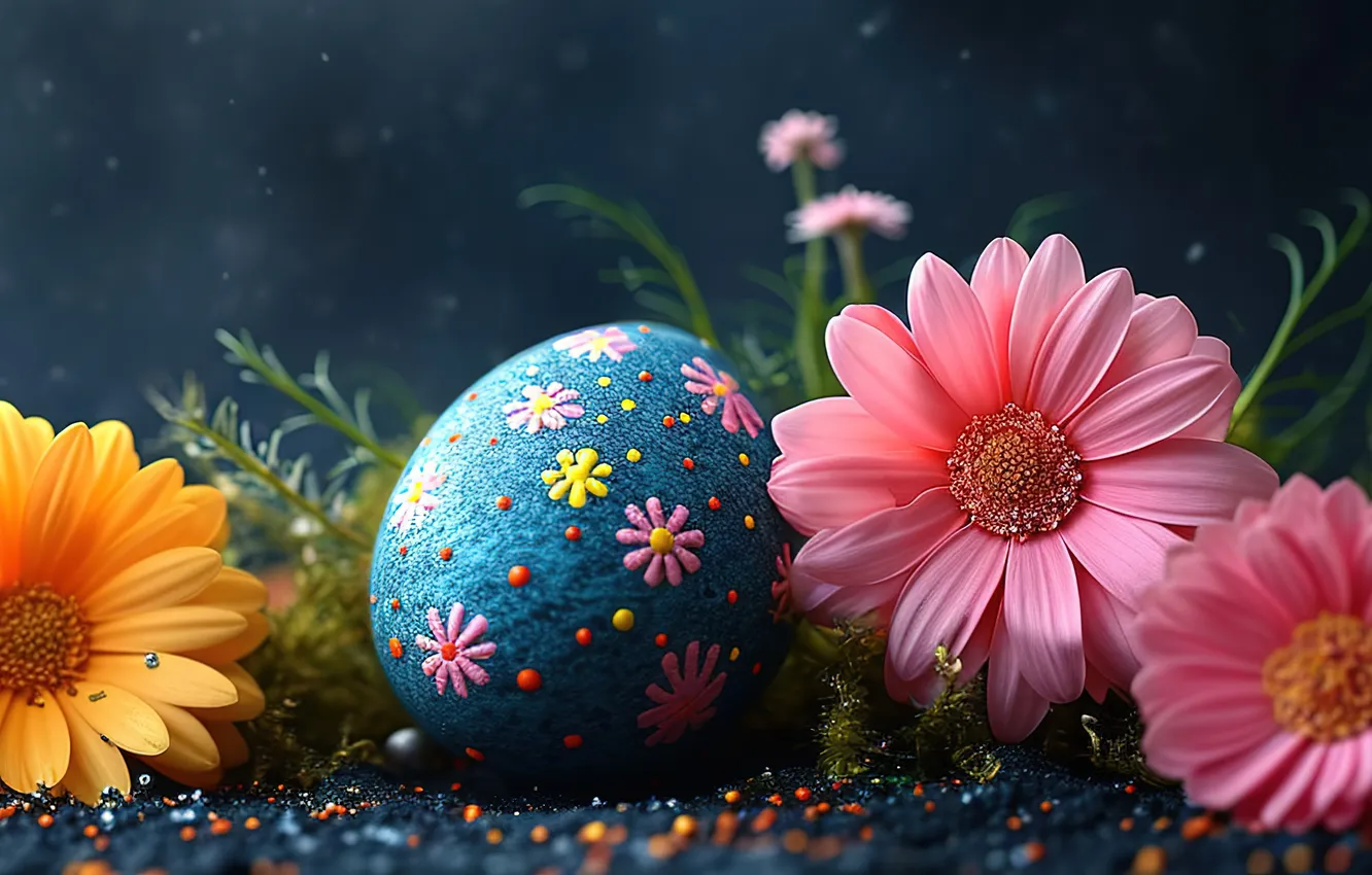 Фото обои цветы, яйца, весна, colorful, Пасха, happy, flowers, spring