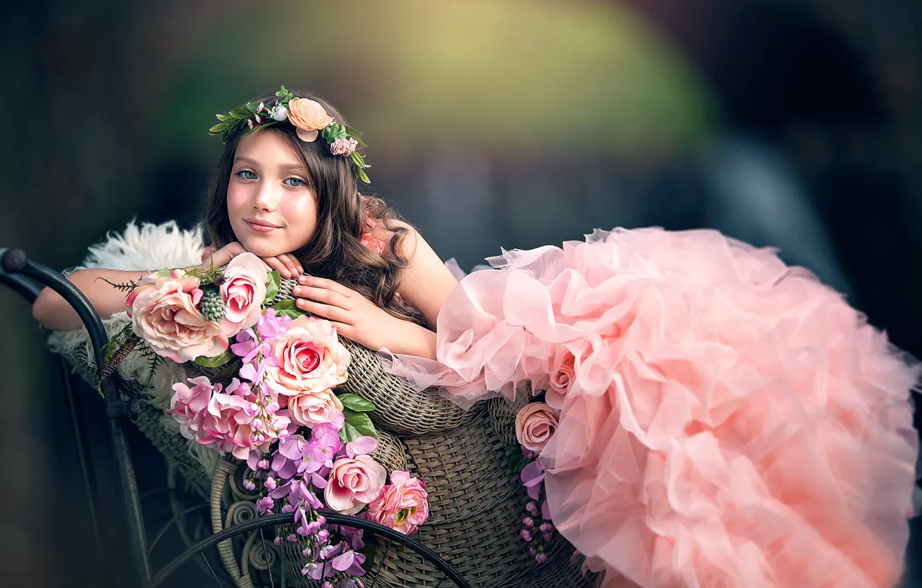 Фото обои цветы, платье, Floral Princess, Ashlyn Mae.девочка