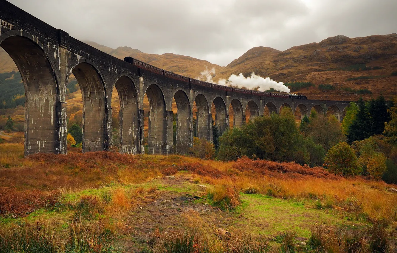 Фото обои поезд, долина, Glenfinnan Viaduct