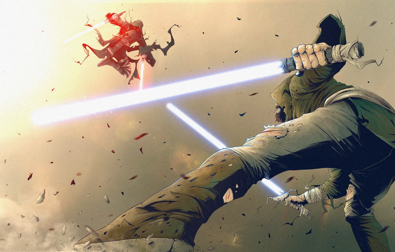 Фото обои battle, jedi, sith, lightsiber