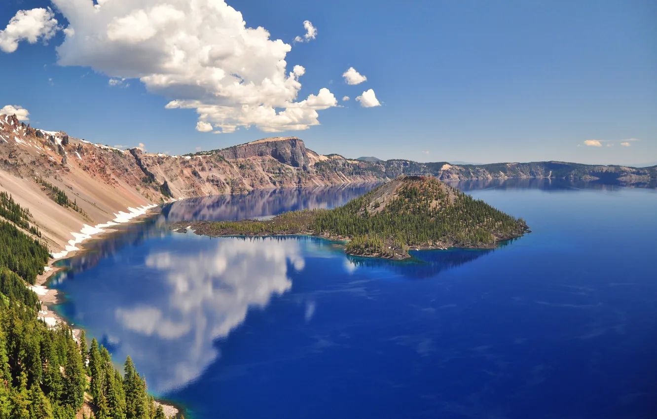 Фото обои озеро, остров, кратер