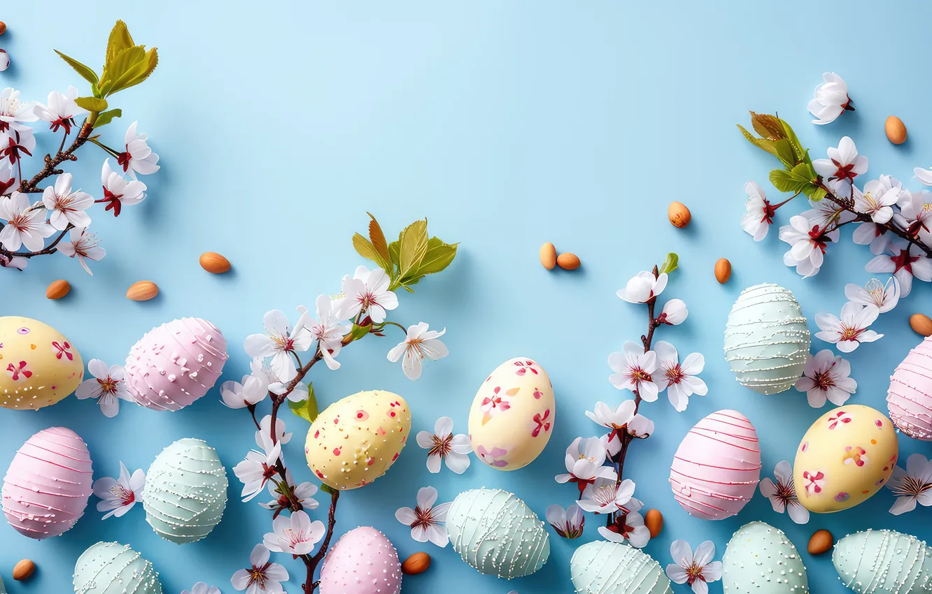 Фото обои цветы, яйца, весна, colorful, Пасха, happy, flowers, spring
