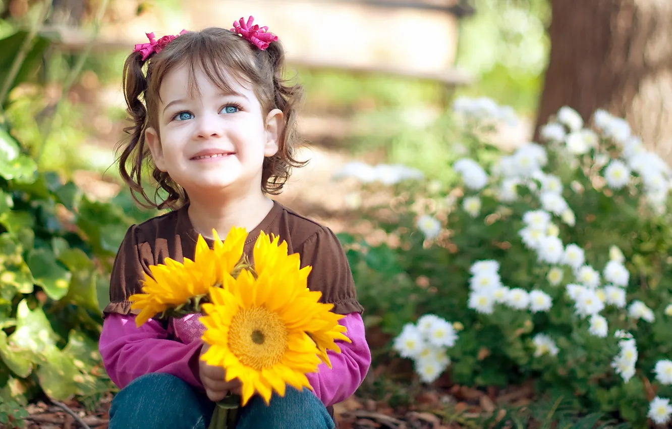 Фото обои цветы, настроения, девочка