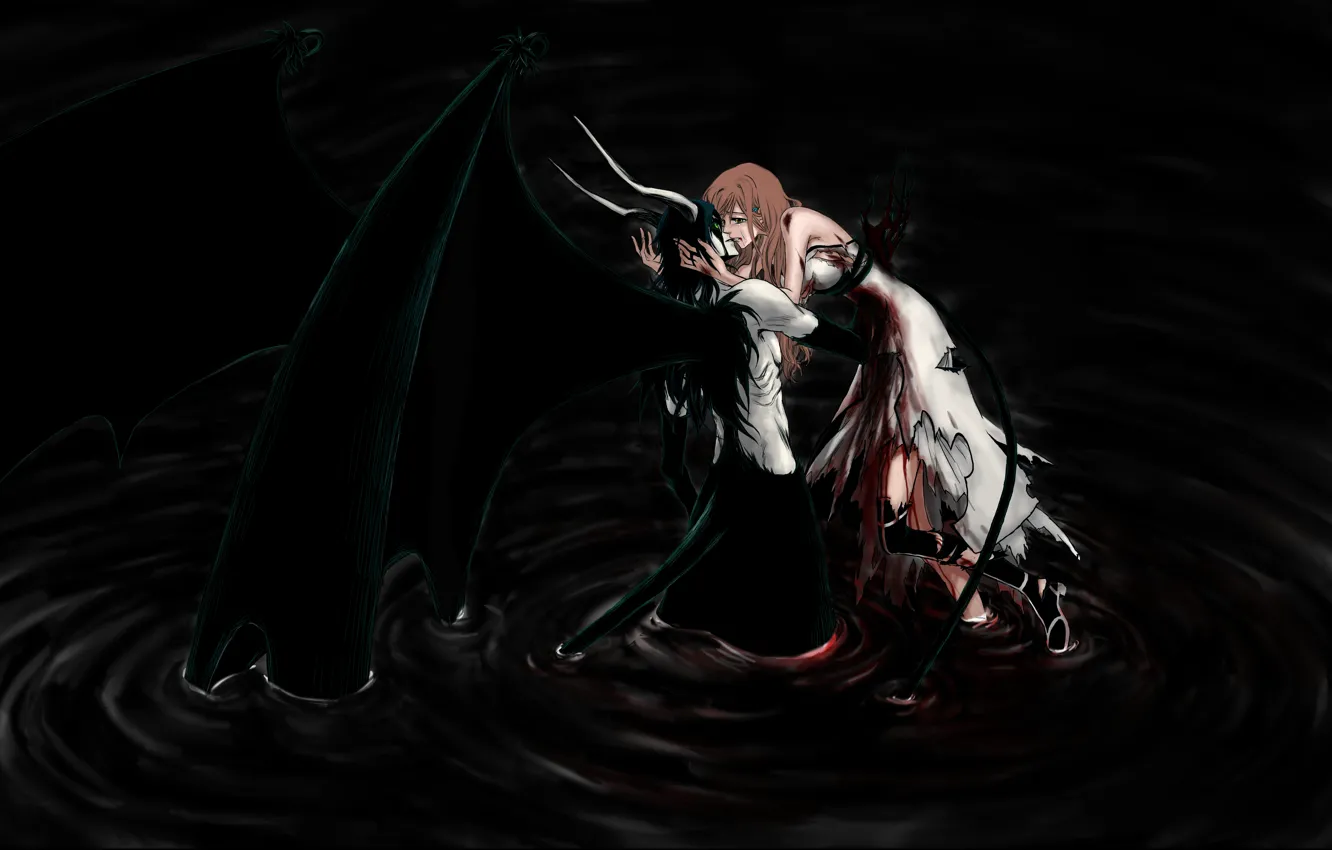 Фото обои тьма, кровь, крылья, арт, dark, blood, bleach, art