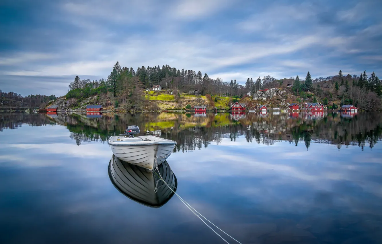 Фото обои озеро, отражение, лодка, Норвегия, Norway, Ругаланн, Rogaland, Egersund