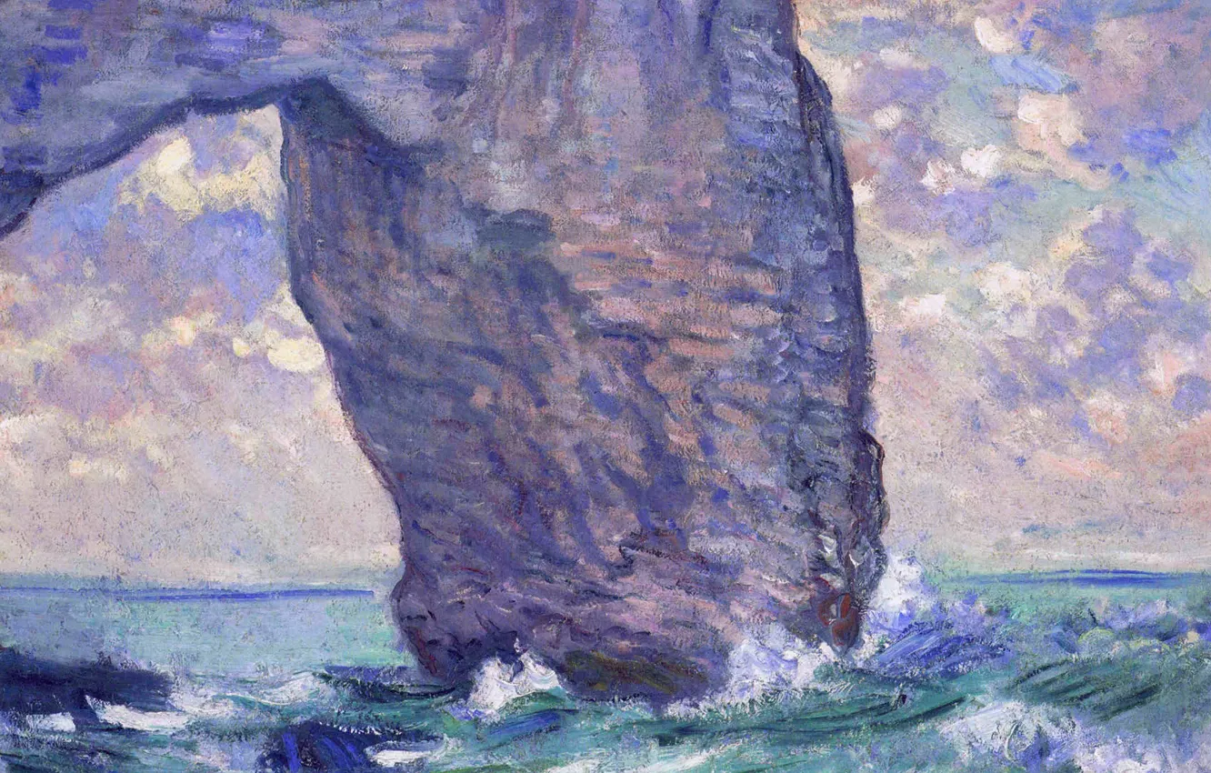 Фото обои море, скала, картина, арка, Клод Моне, Маннпорт. Вид Снизу