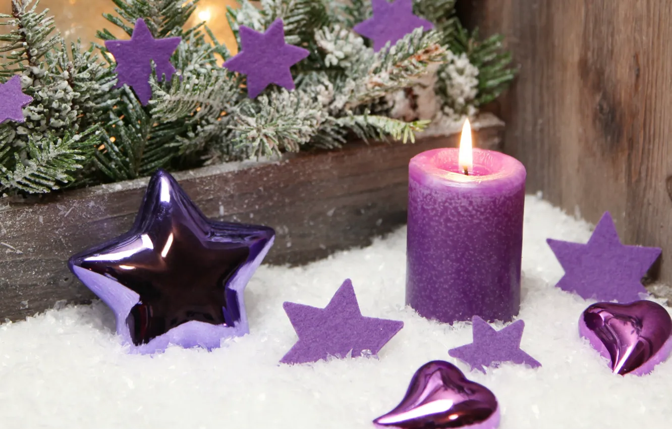 Фото обои фон, праздник, звезда, рождество, свеча, ель, Новый год, украшение