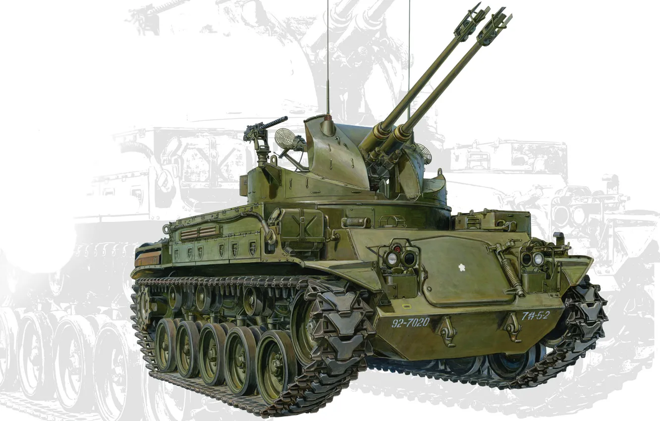 Фото обои арт, пушка, установка, самоходная, экипаж, Duster, M42, М42