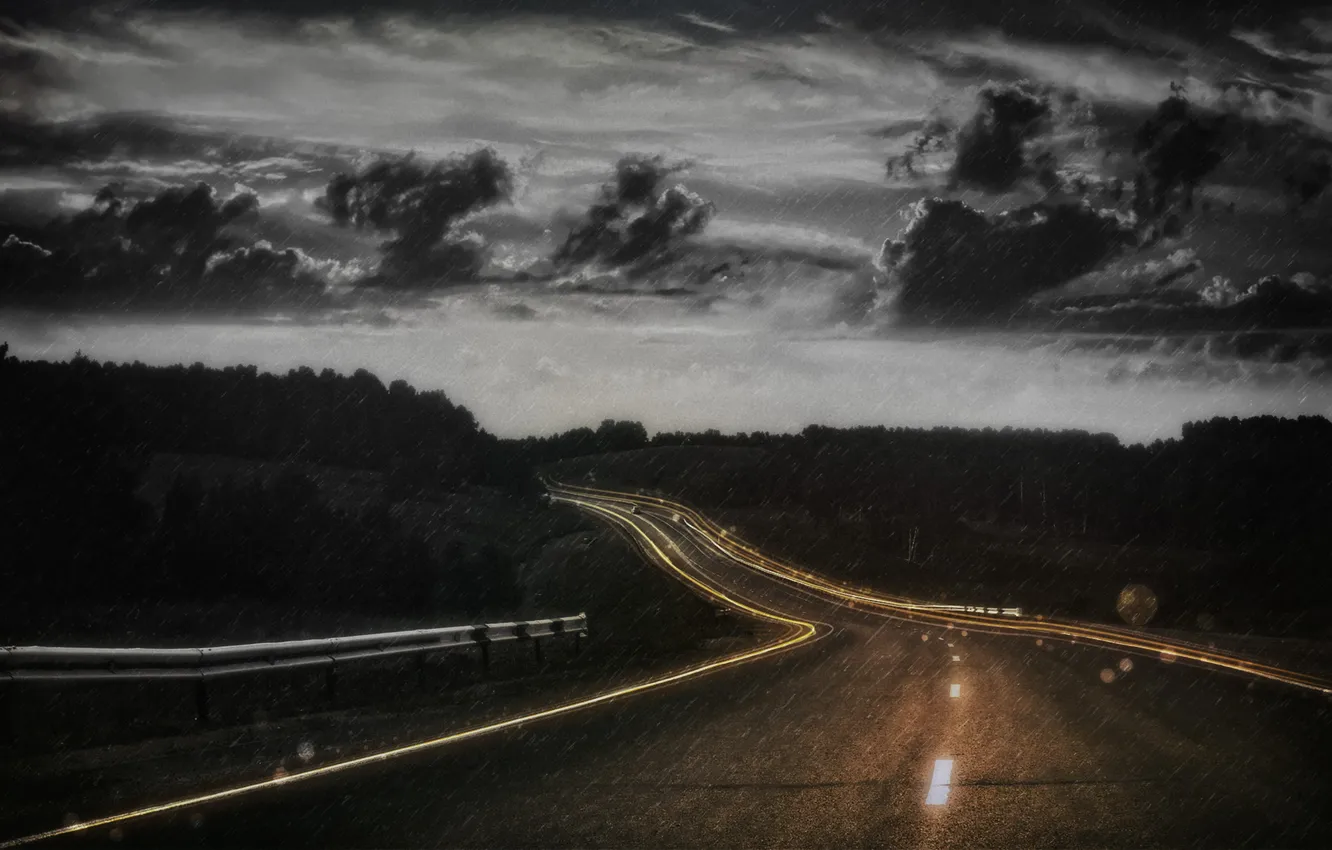 Фото обои дорога, ночь, фон, шоссе