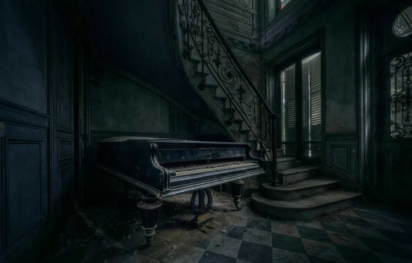 Фото обои лестница, пианино, EXIT MUSIC